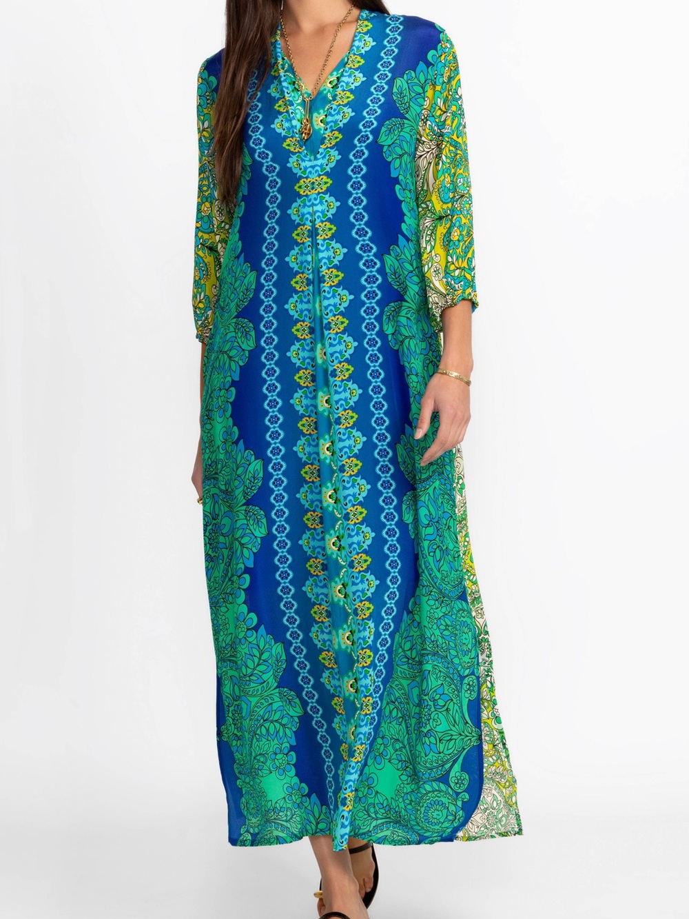Johnny Was Teal kahinu silk boho maxi dress medium